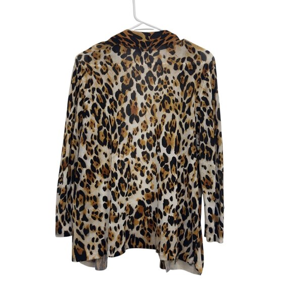 Chicos SZ 2 Leopard Print Open Front Cardigan Sweater Womens Size L 3/4 Sleeve - Picture 2 of 11